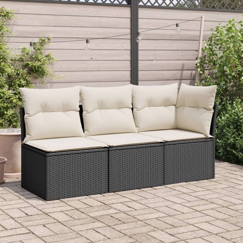 vidaXL Patio Sofa with Cushions Outdoor Seating Sectional Sofa Poly Rattan