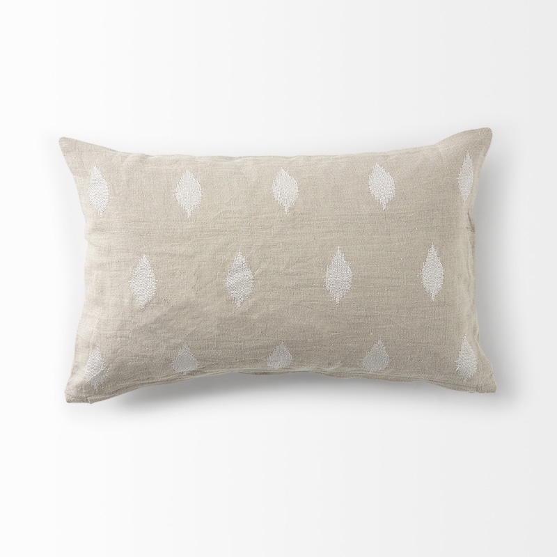 HomeRoots Beige And White Leaf Pattern Lumbar Pillow Cover