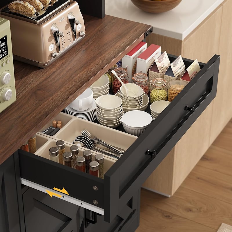 Farmhouse Kitchen Pantry Cabinet Drawer & Doors Adjustable Shelf