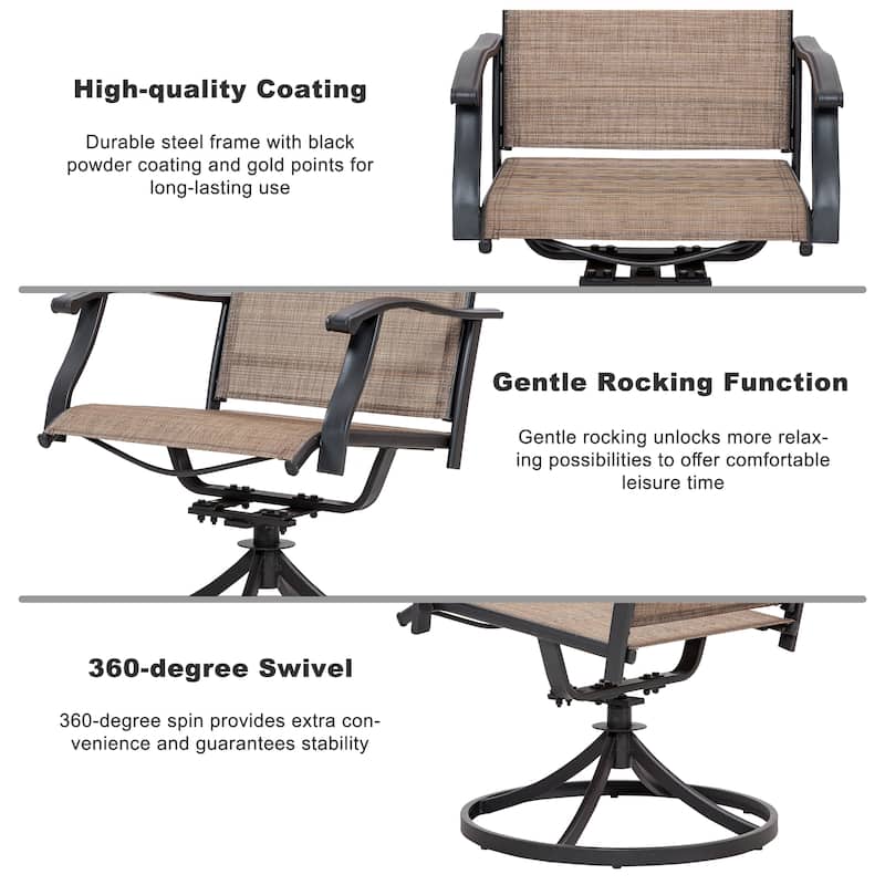 Nuu Garden Swivel Textilene and Iron Outdoor Patio Chairs with Powder-coated Finish