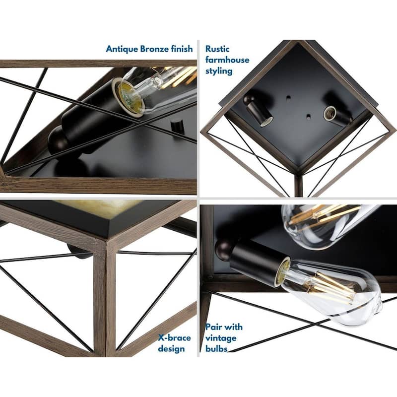 Briarwood Collection Rich Oak Flush Mount Ceiling Light - 9.120" x 15.000" x 15.000" - 9.120" x 15.000" x 15.000"