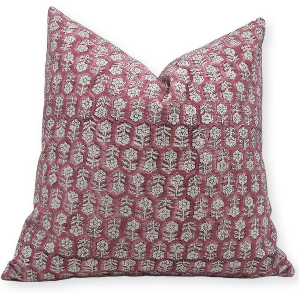 Fabdivine Floral Block Print Linen Cushion Case Decorative Home Accent,Tulsi Buti