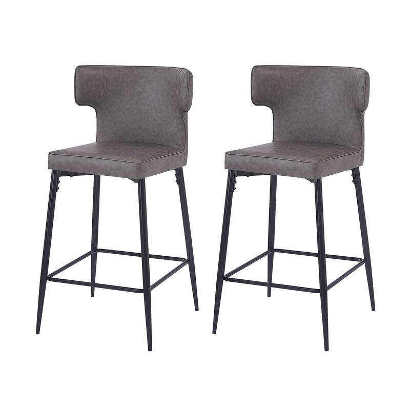 Counter Height Bar Stools Set of 2, Upholstered Armless Chairs with Curved Backrest, Kitchen Island Chair with Footrest