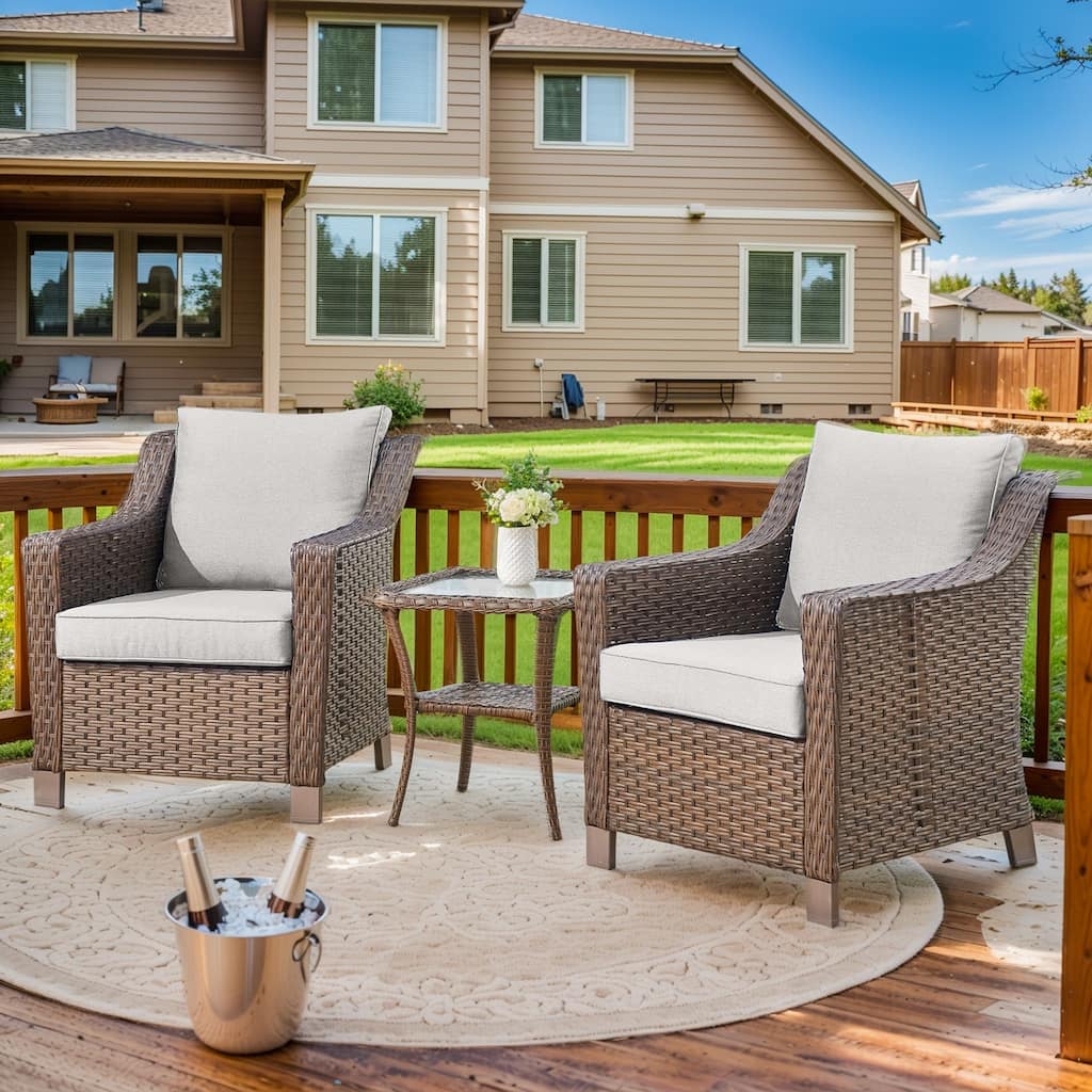 3 Pieces Patio Chairs Table Set - Brown