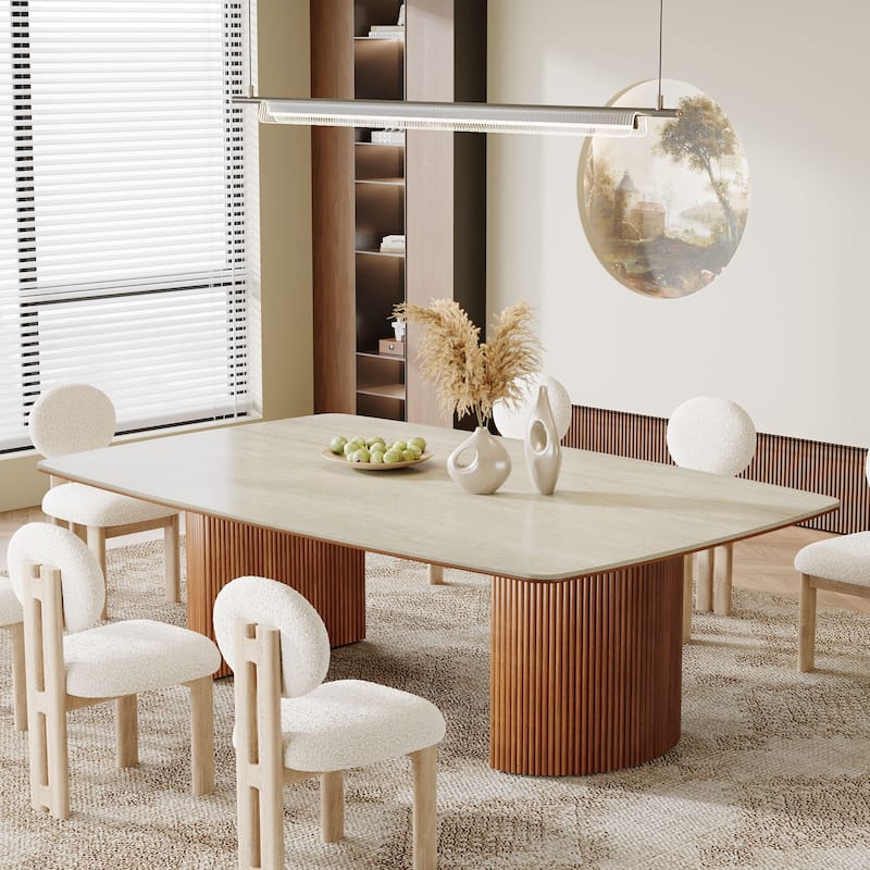 78.8-inch Large Dining Table with Travertine Slab Top for Kitchen Dining Room