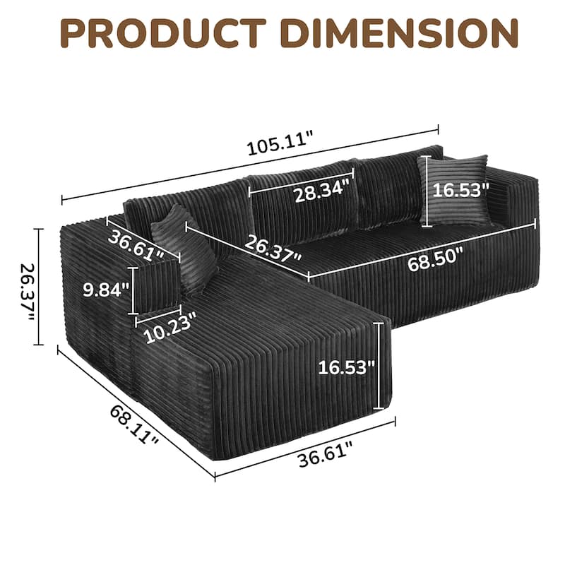 L Shaped Boneless Sectional Couches, Modern Modular Sectional Sofa with Chaise, Comfy Memory Foam Cloud Couch for Living Room