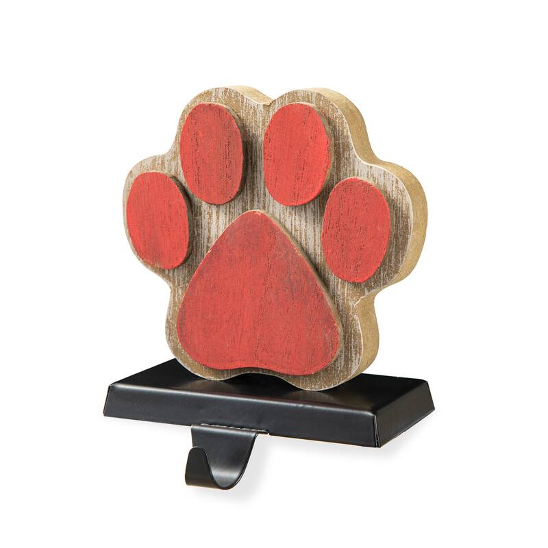 Glitzhome Christmas Wooden/Metal LED Snowman Paw Stocking Holders Mantel Ornament - "Paw"