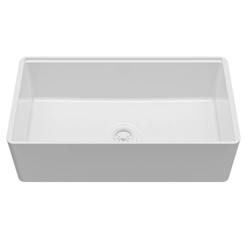 Karran 33" Single Bowl Workstation Fireclay Kitchen Sink with Reversible Fluted Apron Front