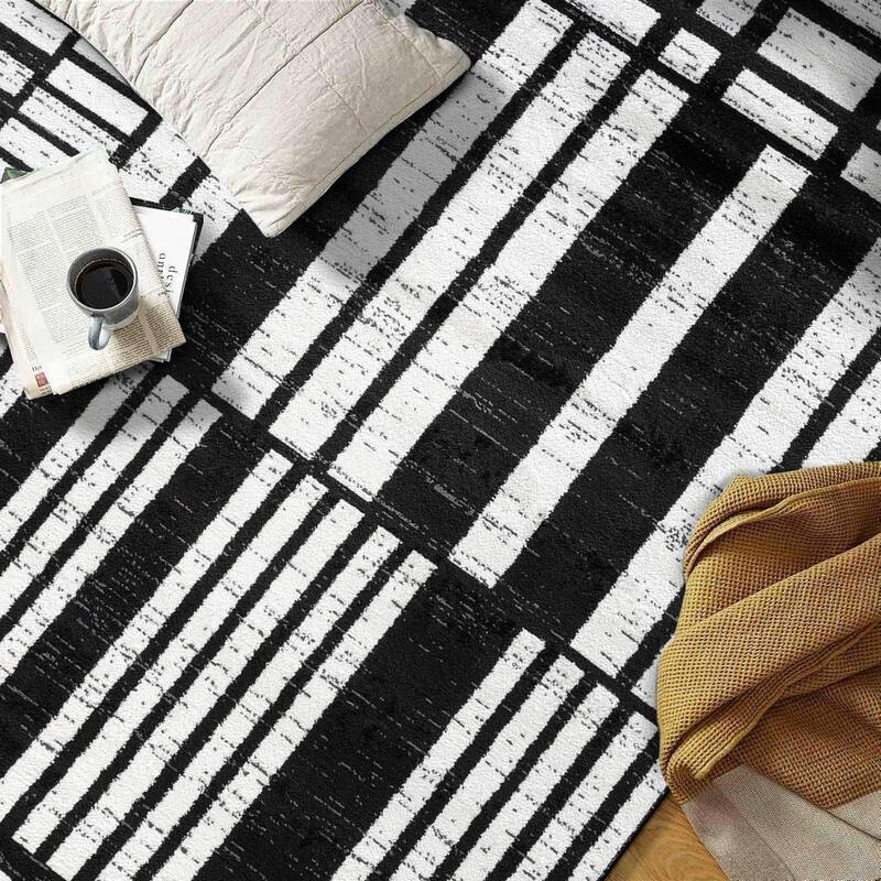 Black Ivory Geometric Blocks Stylish and Durable Area Rug
