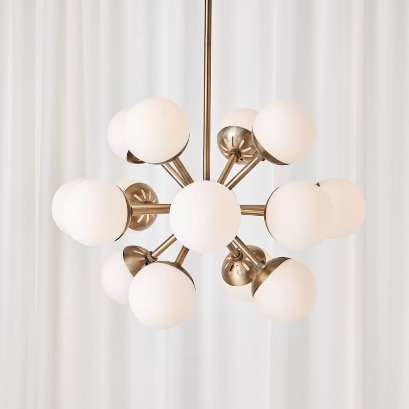 16 Light Droplet Sputnik Ceiling Chandelier - 28.25" - Brass and White