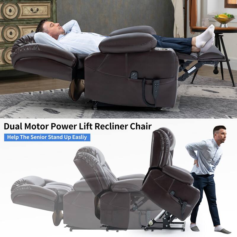 Faux‑Leather Power Lift Recliner Chair with Massage, Heat & Dual Motors