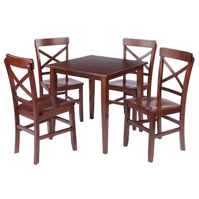 Groveland 5-Pc Set Dining Table with X-Back Chairs Walnut Finish