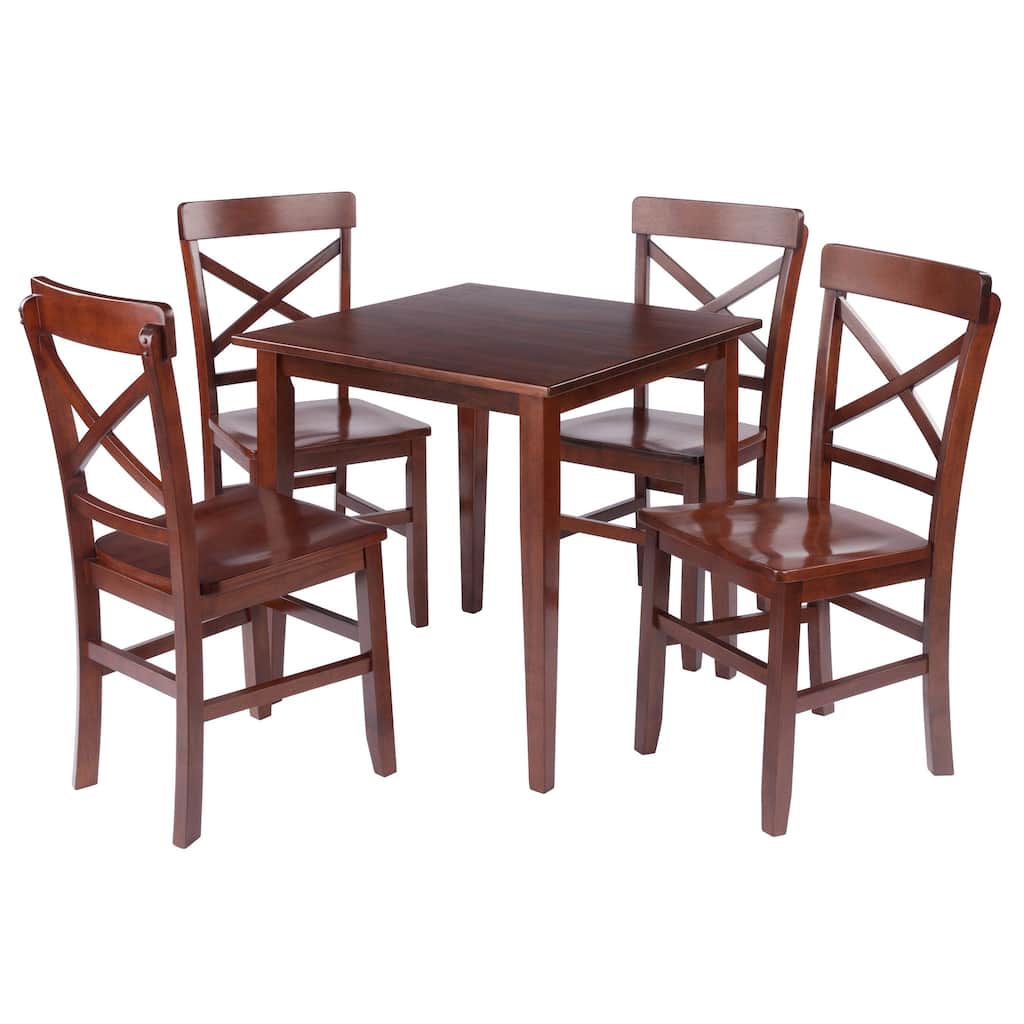 Groveland 5-Pc Set Dining Table with X-Back Chairs Walnut Finish