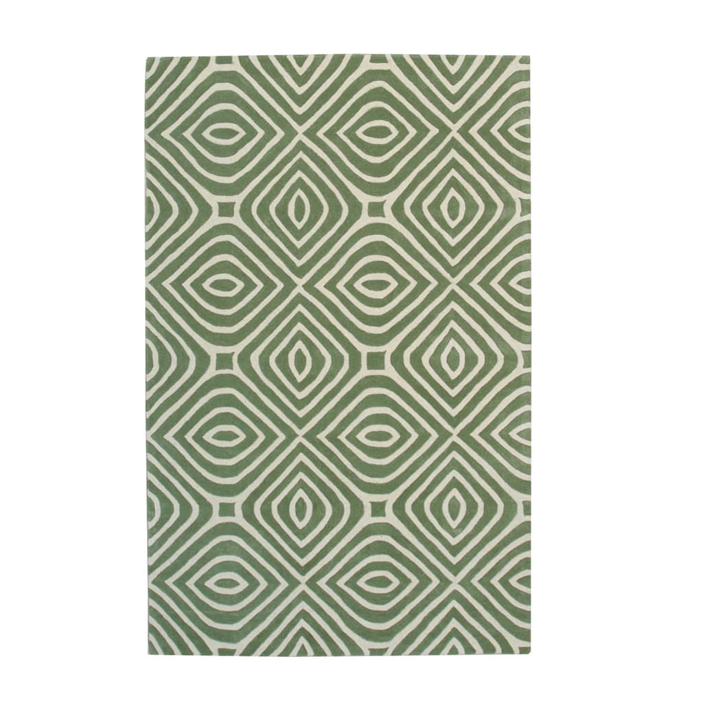 Light Green Hand-Tufted Wool Transitional Striped Rug 5' x 8' - Dense Pile Cotton Backing Durable - N/A