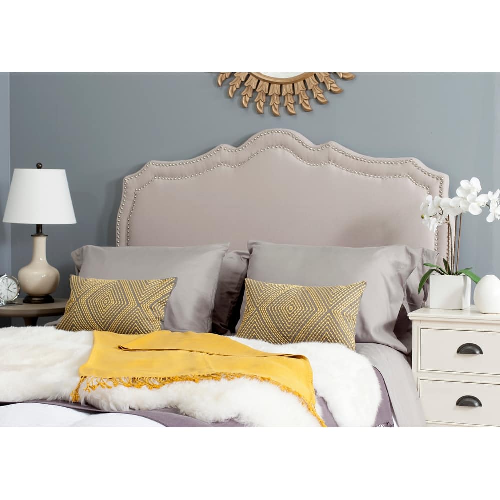 SAFAVIEH Nasra Grey Velvet Upholstered Headboard - Silver Nailhead (Full)