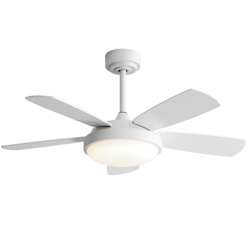 42 Inch White Ceiling Fan with 22W LED Light and Remote Control MDF Blades Reversible DC Motor