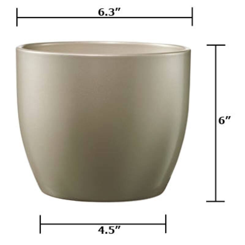 6.3" Ceramic Basel Elegance Indoor Plant Pots - Shiny Light Gray, Shiny Pearl Rose or Gray Beige Metallic