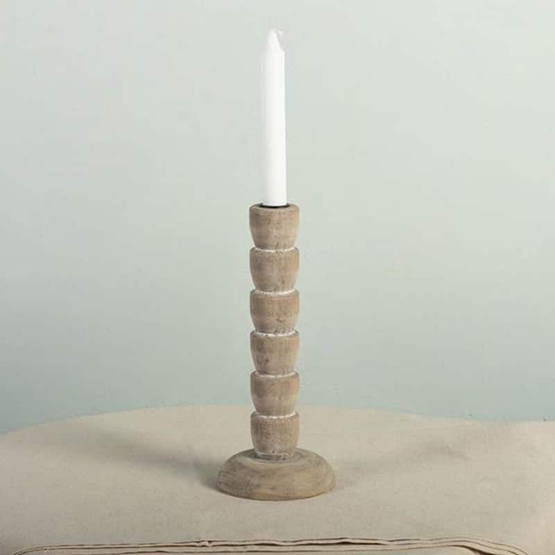 Wooden Stacked Cup Look Taper Candle Holder