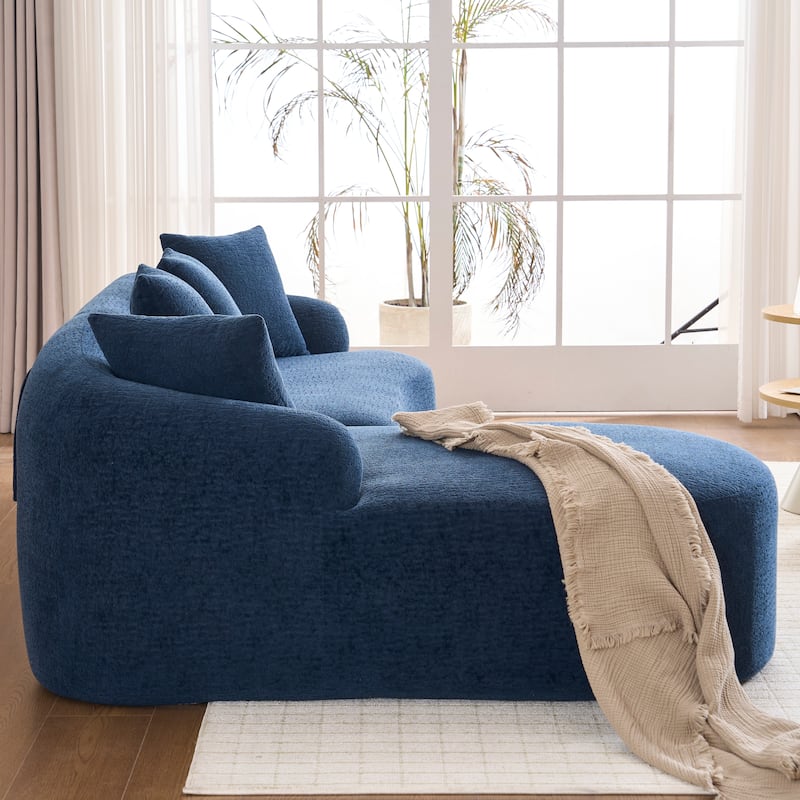 Compression Sponge L-Shape Sectional Sofa with Curved Chaise,Brown Modular Chenille Couch,30D High-Density