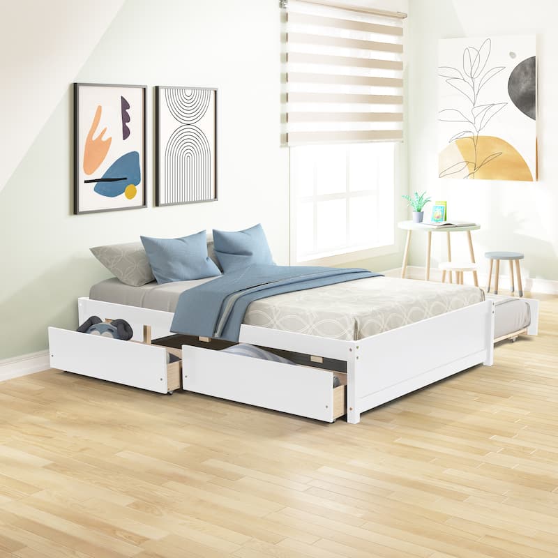 Full Bed With Twin Size Trundle And Two Drawers