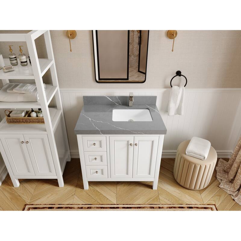 Willow Collections 36 in. W x 22 in. D Nashville Right Offset Sink Bathroom Vanity with Countertop - 2”Piatra Gray - White