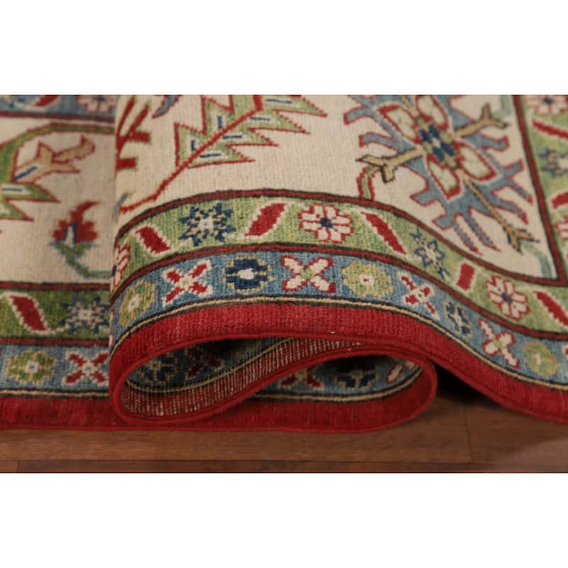 Hand Knotted Oriental 100% Wool Carpet Traditional Geometric Red Kazak Area Rug - 10' 0'' X 7' 11''