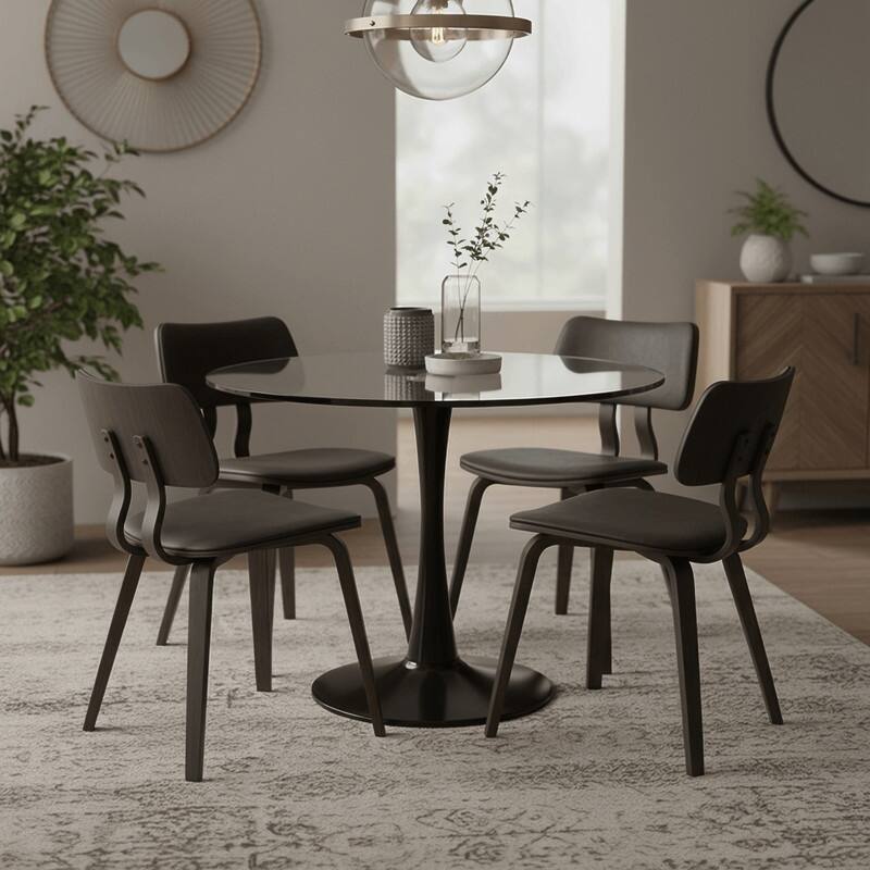 Bristol Round Dining Table with Glass Top and Steel Pedestal Base for Kitchen and Dining Room