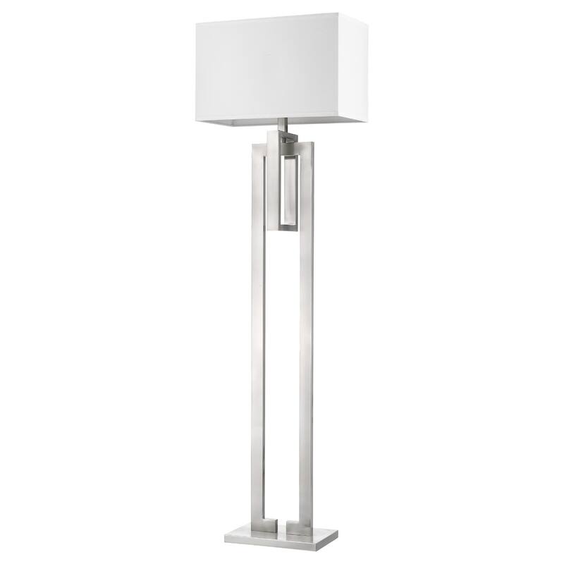 64-Inch Traditional Nickel Floor Lamp with White Fabric Shade - 10" x 19" x 64" - White