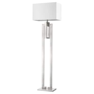 64-Inch Traditional Nickel Floor Lamp with White Fabric Shade - 10" x 19" x 64"