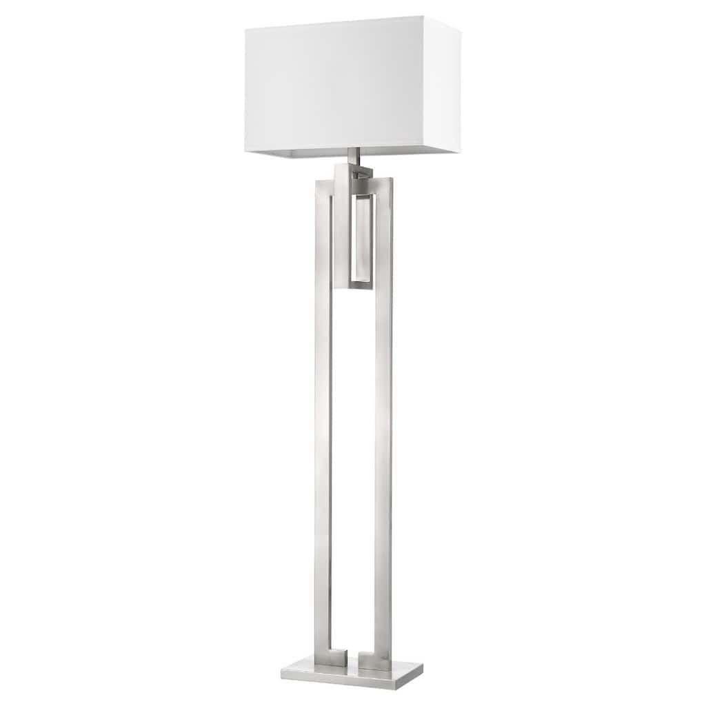 64-Inch Traditional Nickel Floor Lamp with White Fabric Shade - 10" x 19" x 64"