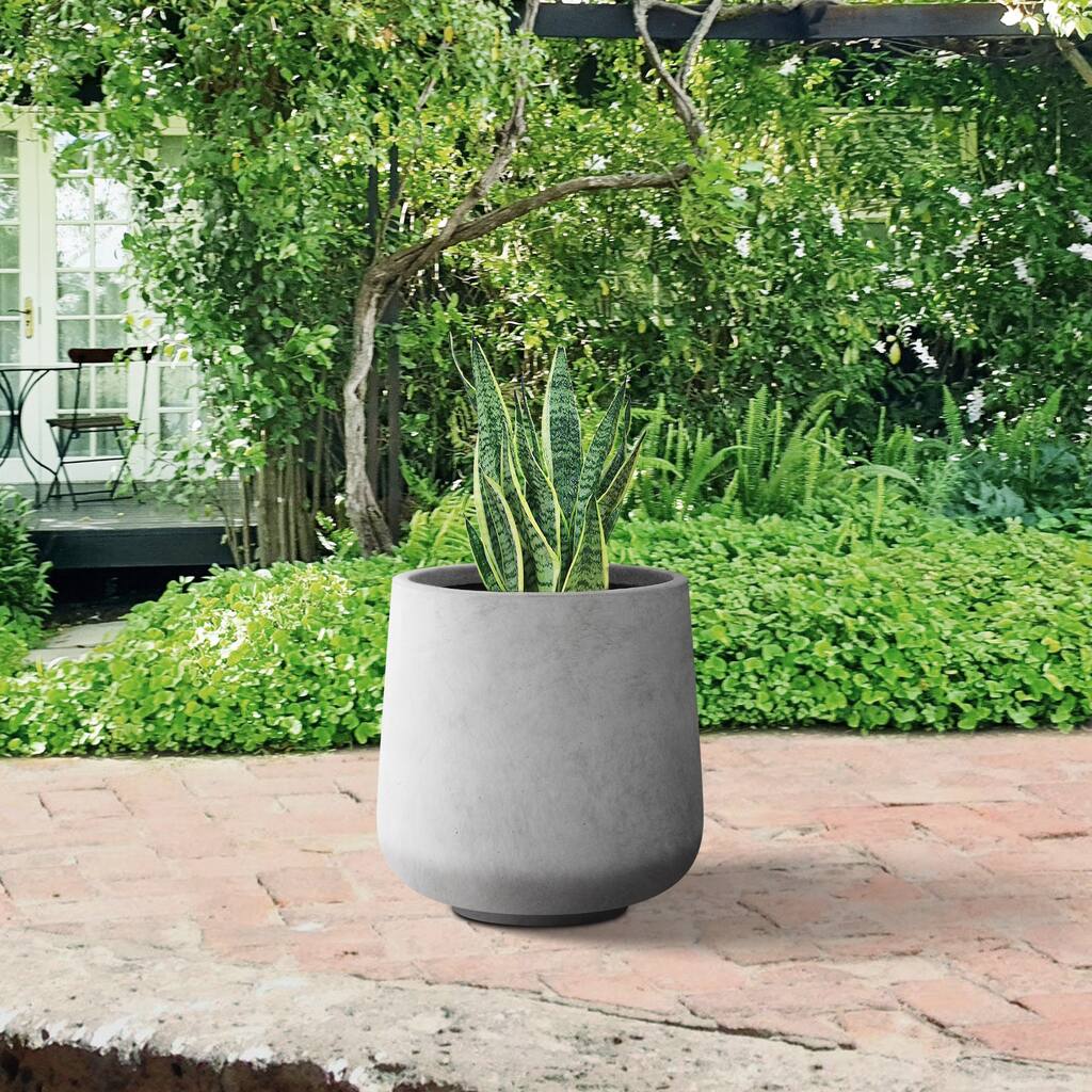 Plantara 17" H Round Raw Concrete planter, Outdoor Modern Planter pot,Flower pot with Drainage Hole for Garden