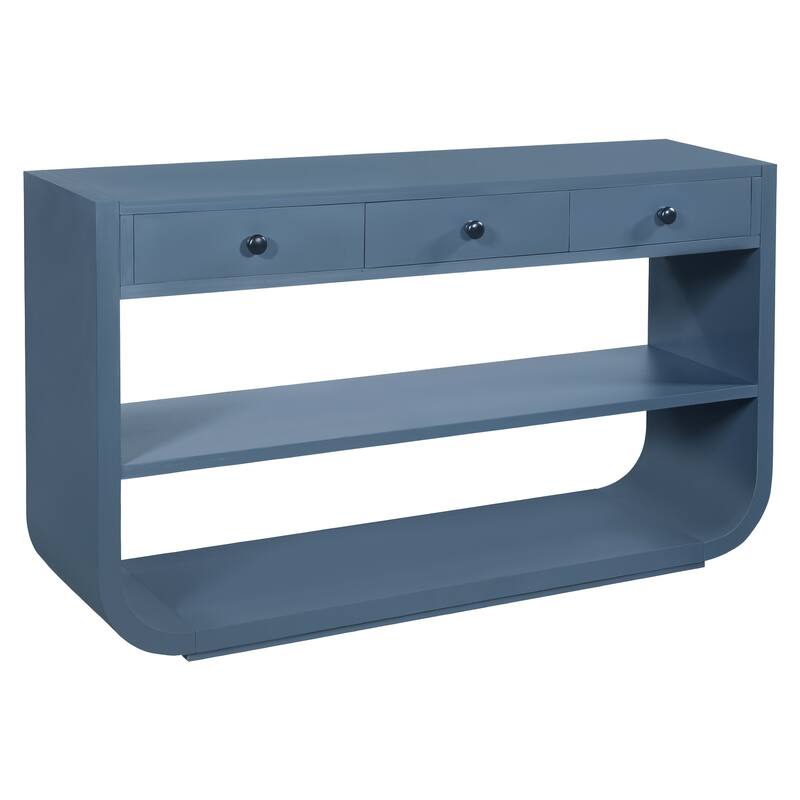 Christopher Knight Home - Modern Entryway Curved Console Table with Soft-Close Drawers & Open Shelves for Living Room, Hallway