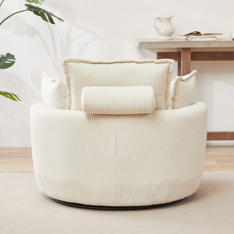 52" Upholstered Swivel Barrel Chair with Moon Storage Ottoman