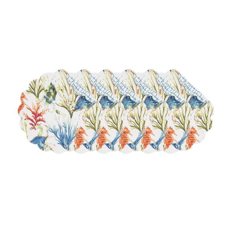 Marino Round Quilted Reversible Colorful Coastal Placemat Set of 6 - Set of 6