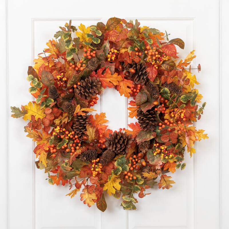 Eucalyptus Maple Leaves and Acorns Artificial Fall Harvest Wreath - 30"