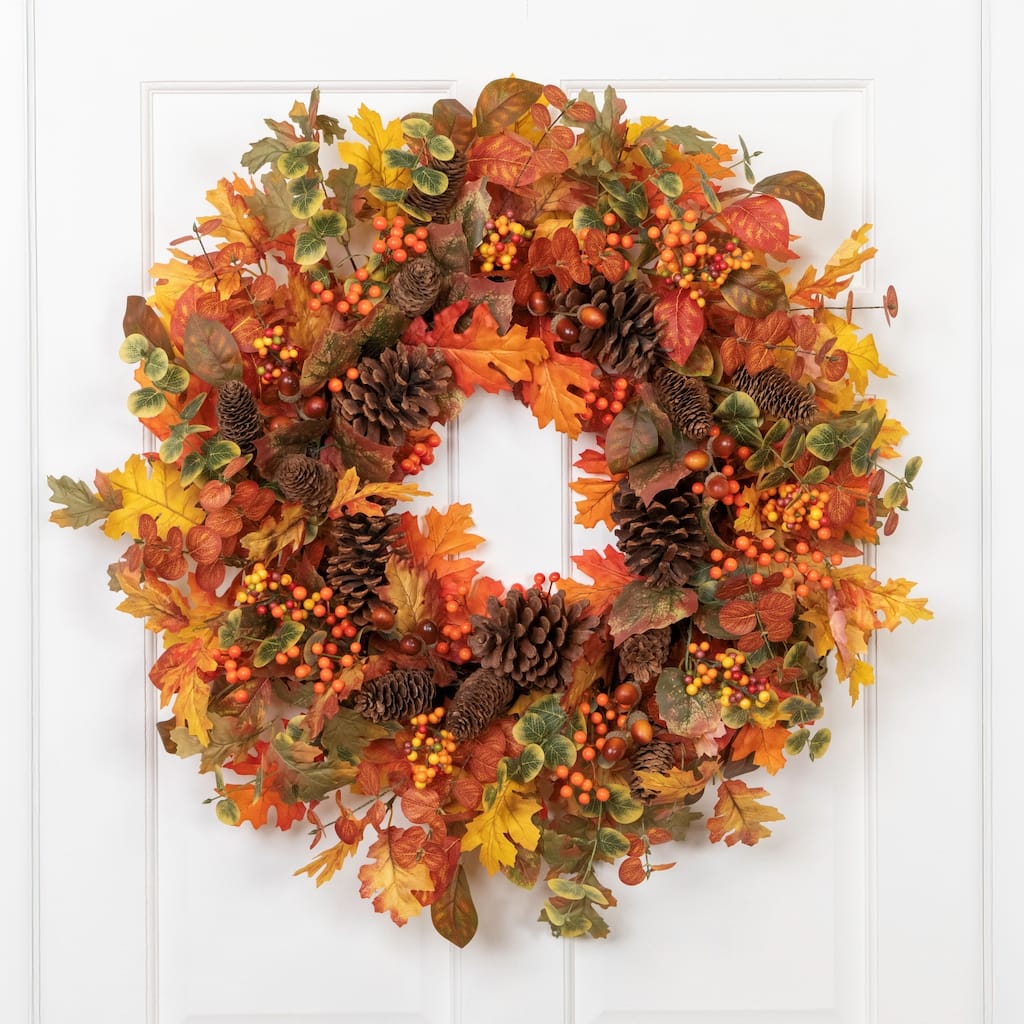 Eucalyptus Maple Leaves and Acorns Artificial Fall Harvest Wreath - 30"