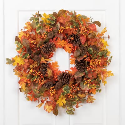 Maple Leaves and Pinecone Fall Harvest Artificial Wreath - 30" - Unlit