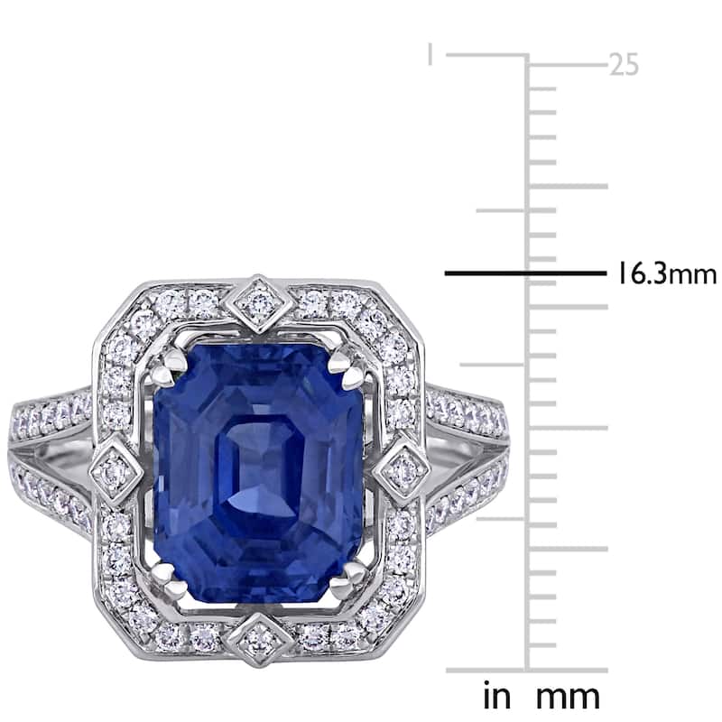 Miadora 6 1/2ct TGW Sapphire and 1/2ct TDW Diamond Halo Cocktail Ring in 14k White Gold
