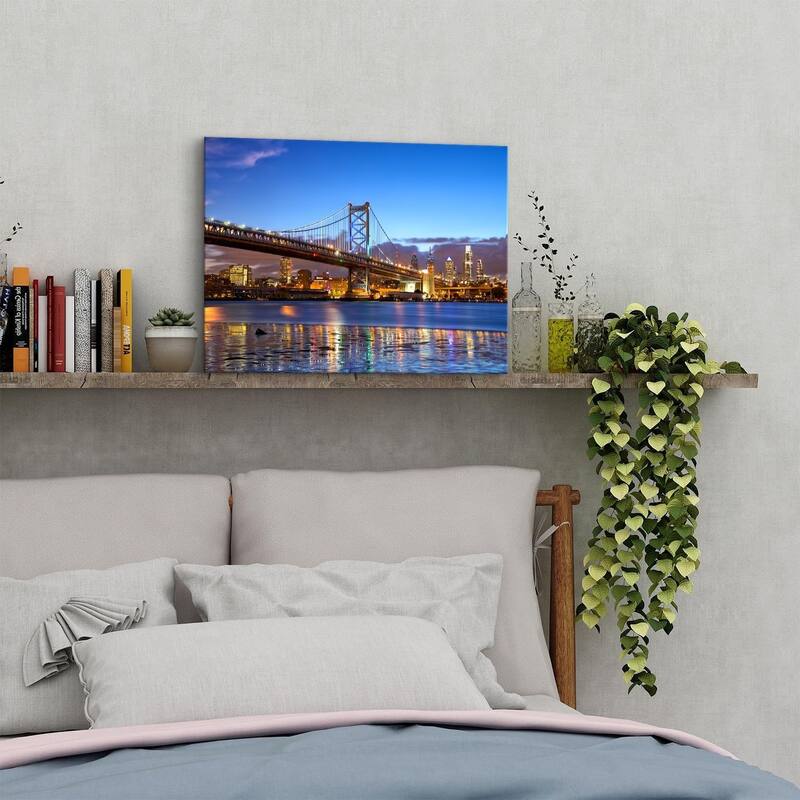 Philadelphia Skyline Wall Art Dusk Night Franklin Bridge Wall Decor