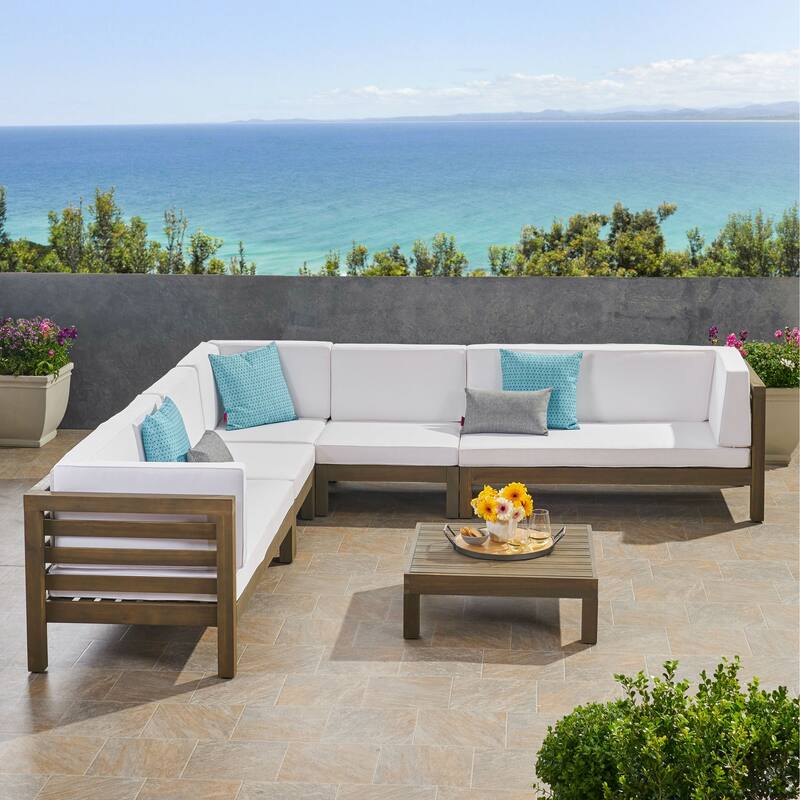 Oana Outdoor 7-seater Acacia Wood Sectional Sofa Set by Christopher Knight Home