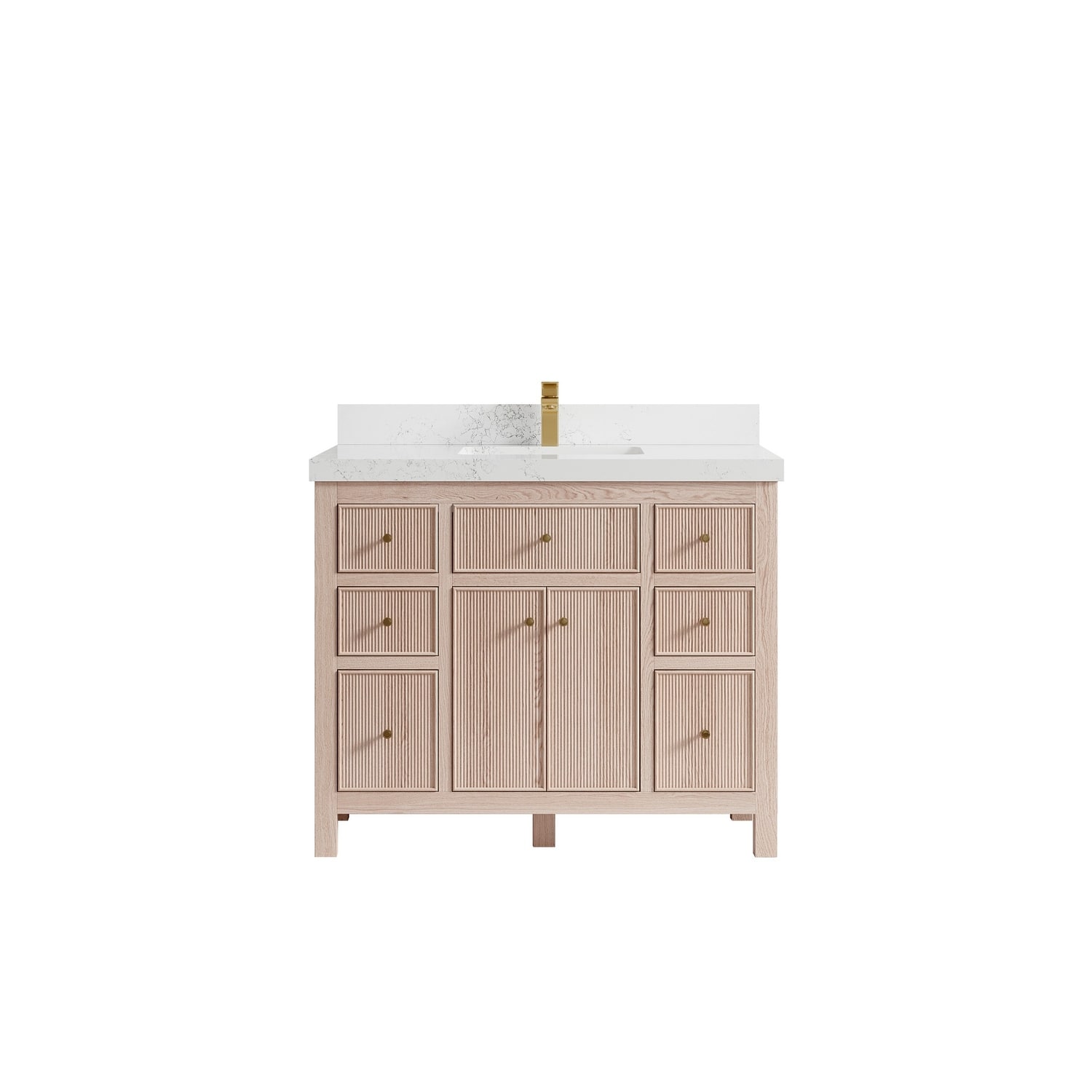 Willow Collections 42 x 22 Sonoma White Oak Wood Single Sink Bathroom Vanity with Quartz or Marble Countertop