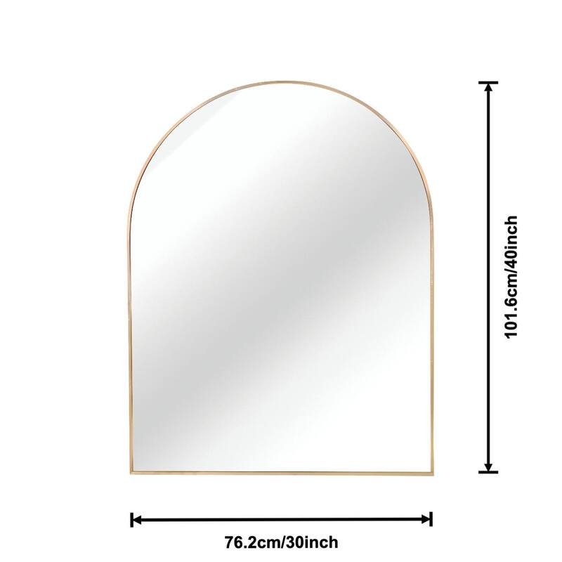 30x40 Inch Metal Framed Arched Bathrrom Mirror for Wall