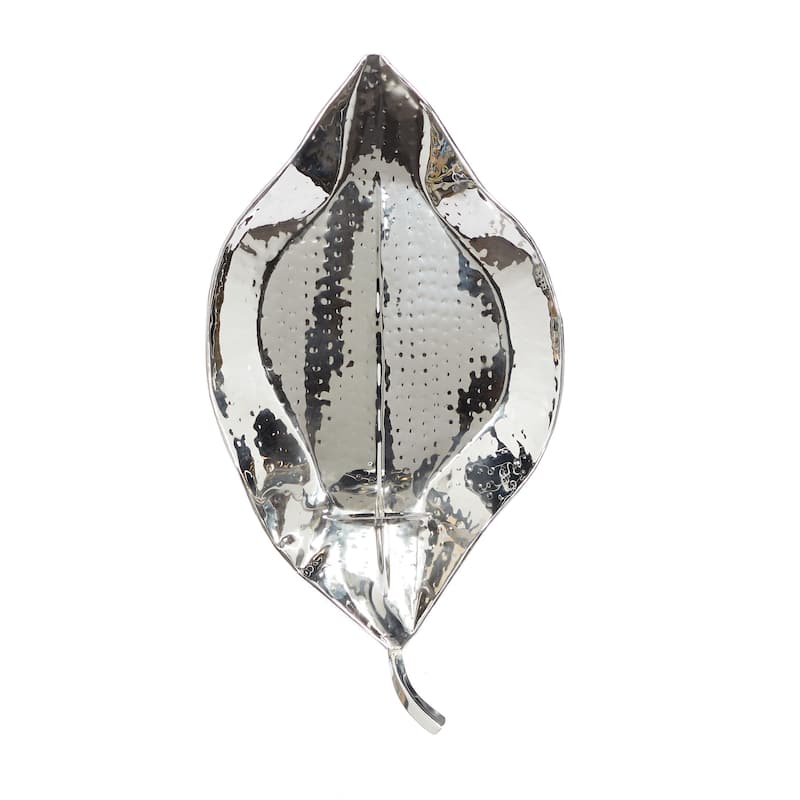 Stainless Steel Metal Leaf Wall Sconce with Hammered Design - Silver - Roche River Decor