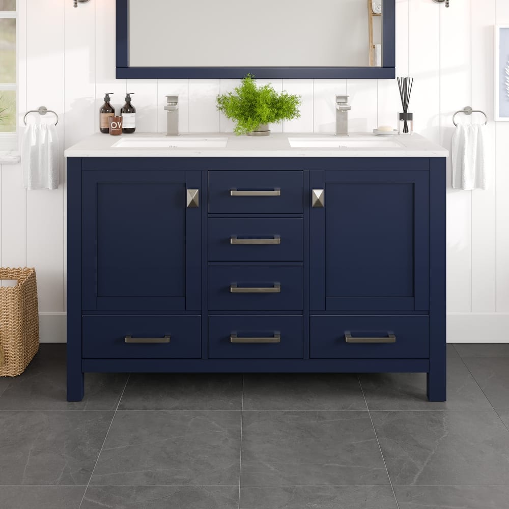 London 54"W Bath Vanity with Carrara Quartz Top & Undermount Sink
