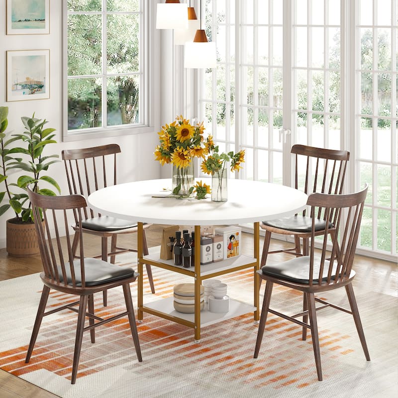 Round Dining Table with Storage Shelves for Kitchen Dining Room