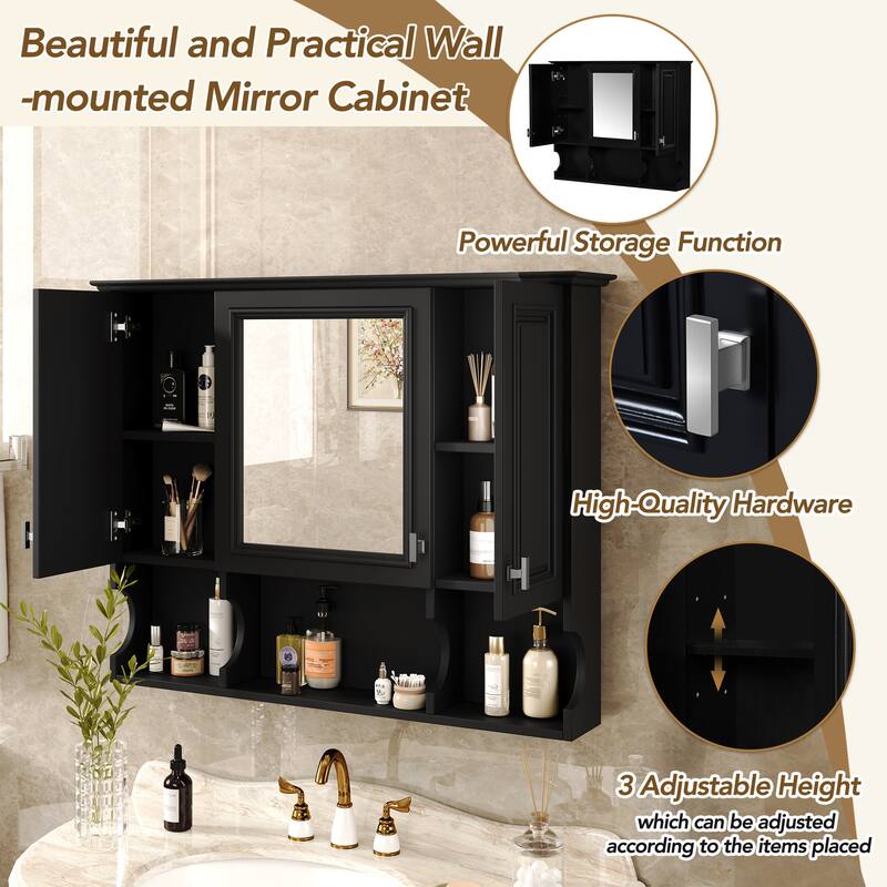 35'' x 28'' Wall Mounted Bathroom Cabinet, Modern Bathroom Wall Cabinet with Mirror and Open Shelves
