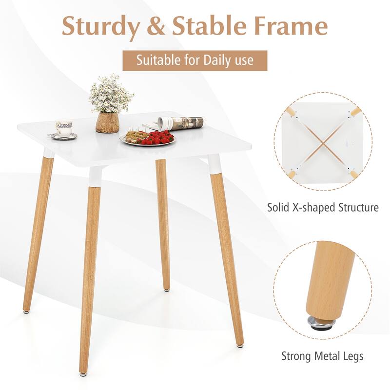 Modern White and Natural 23.5" Square Top Small Dining Table with Metal Legs for Home Use - 23.5" x 23.5" x 27.5"(L x W x H)