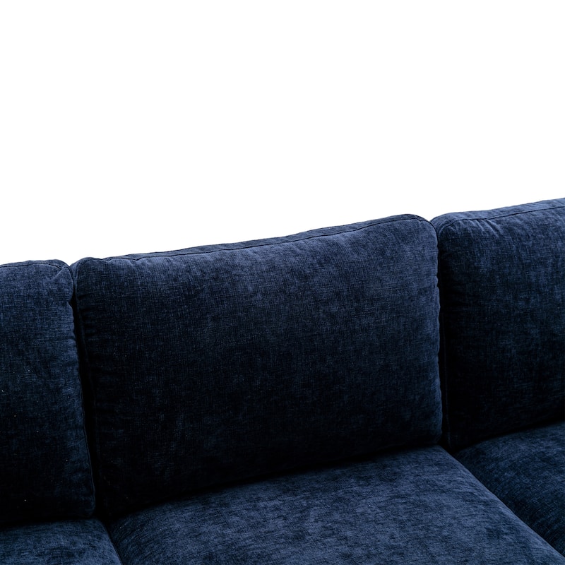 Living Room Chenille Fabric Sofa Sectional Sofa with Cushion Back, Pillow Top Arms, and Metal Legs