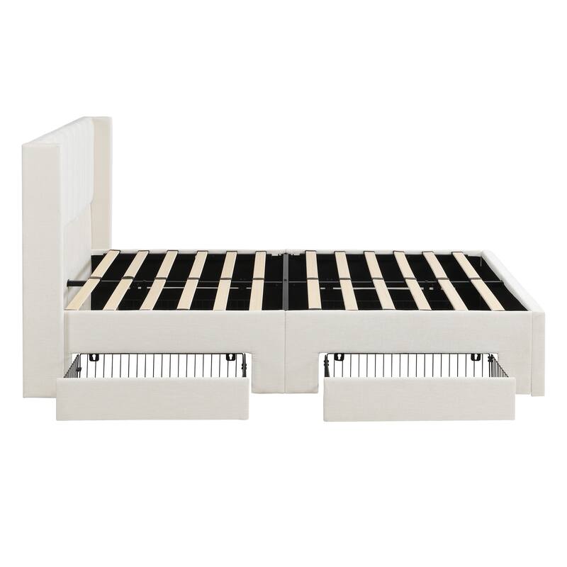 Christopher Knight Home - Modern Upholstered Storage Bed with Drawers and Vertical Headboard