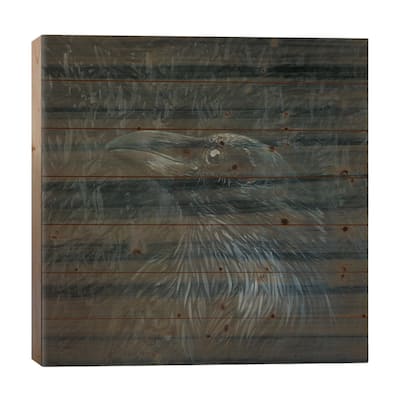 White Raven Print On Wood by Iris Scott - Multi-Color